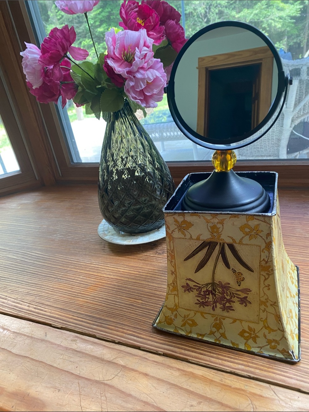 NWOT Rubbed Bronze Mirror with Amber Accent